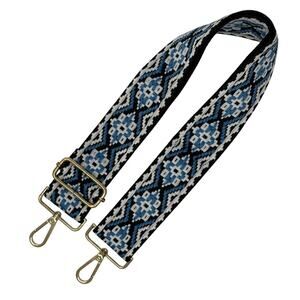 Adjustable Boho Purse Strap Blue Black Woven Replacement Bag Strap Gold Hooks
